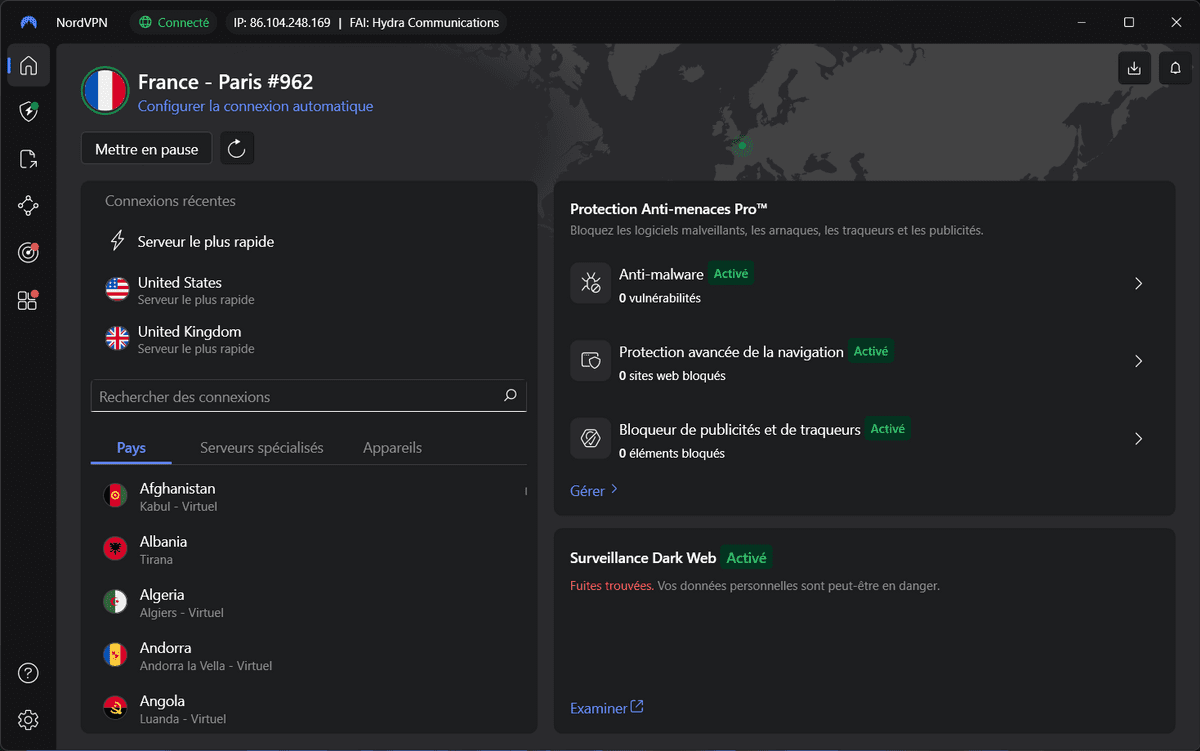 NordVPN – Tableau de bord sécurité (image 2)